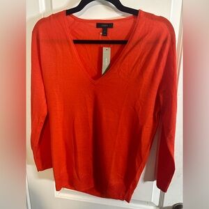 J. Crew red V-Neck summer thin sweater 3/4 sleeve size s NWT